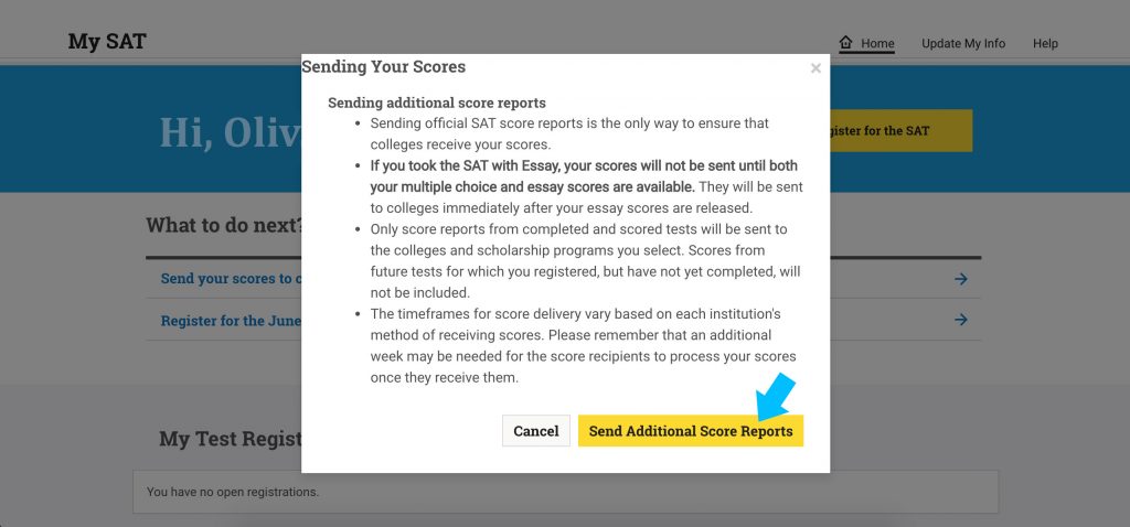 college board send sat score report
