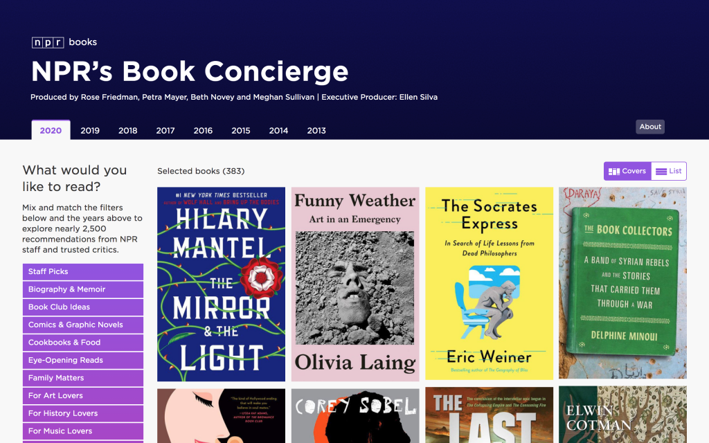 screenshot of NPRs book concierge website
